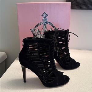 Crown Vintage Black Suede Lace-Up Heeled Boots